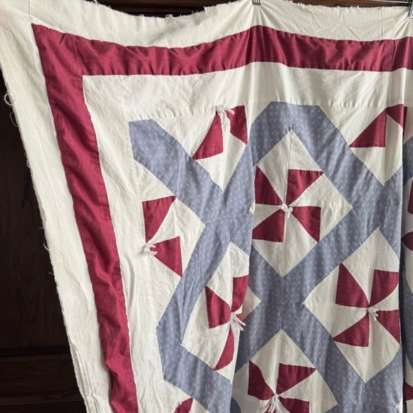 vintage Pinwheel Quilt - red white & blue handmade patchwork 62x76 cutter quilt - Picture 3 of 8